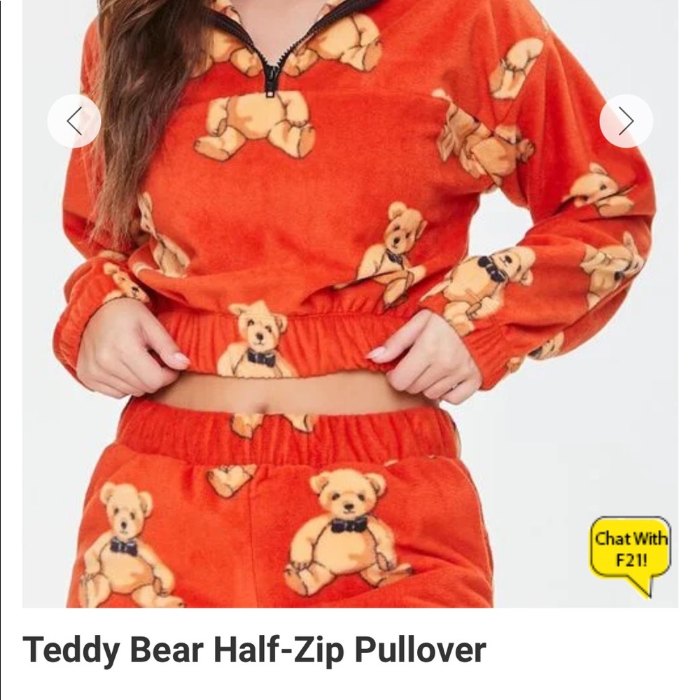 Matching set - forever 21 teddy bear 1/2 zip cropped pullover and joggers set